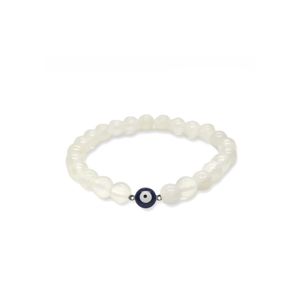 Selenite Evil Eye Protection Mala Bracelet