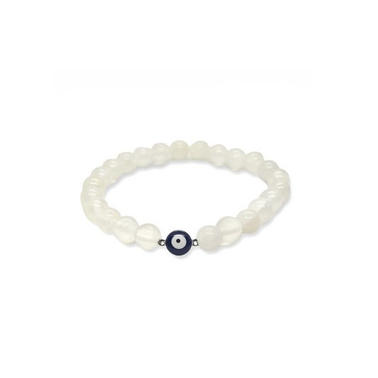 Selenite Evil Eye Protection Mala Bracelet