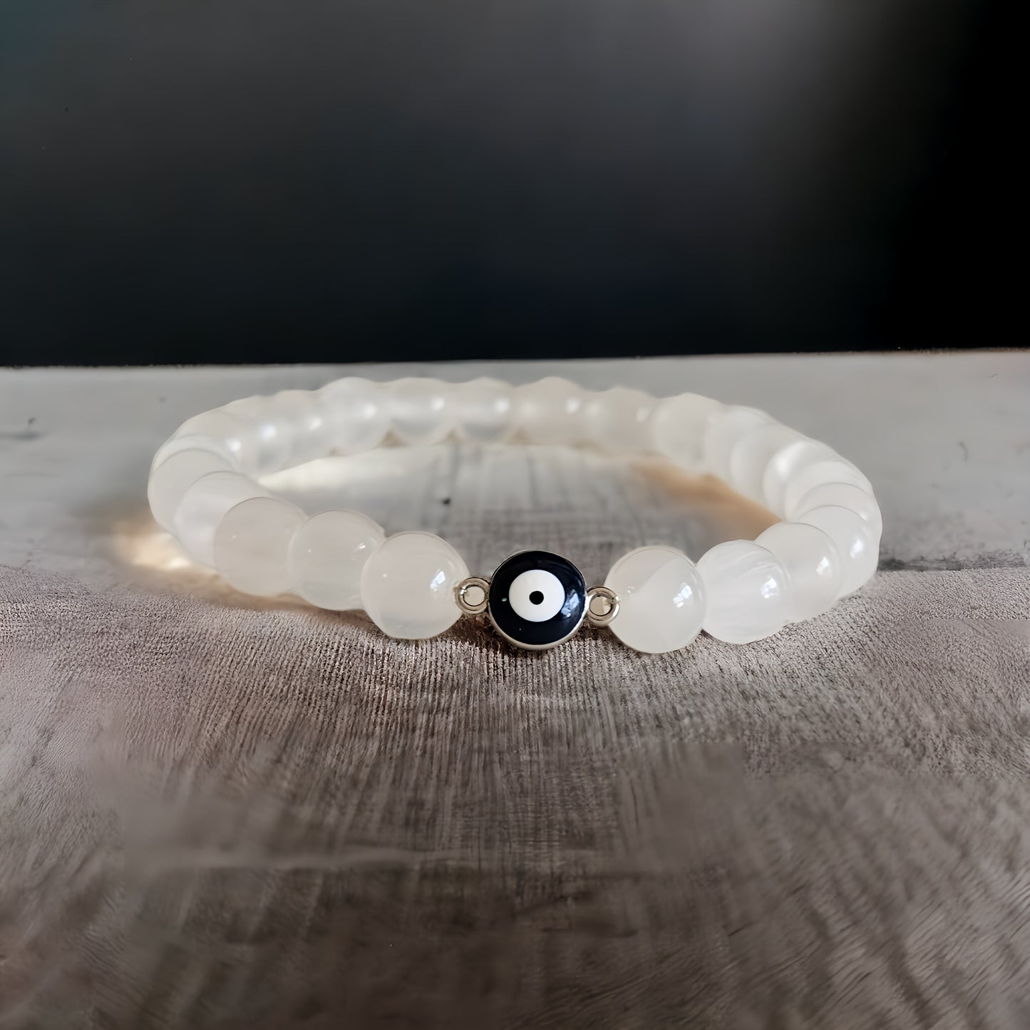 Selenite Evil Eye Protection Mala Bracelet