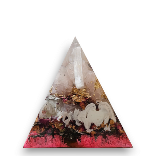 Love All Over Natural Rose Quartz Crystal Orgone Pyramid